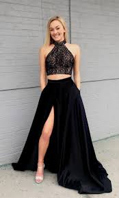Black Long Prom Dress Two Piece Prom Dress 2018 Prom Dress High Neck Prom Dress Prom Dress Halter Prom Dresses Beautiful Prom Dresses Stunning Prom Dresses