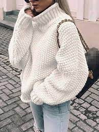 Online boutique affordable sweaters & cardigans & women's clothing wholesale. White High Neck Long Sleeve Oversize Fashion Pullover Sweater Pullovers Sweaters Tops