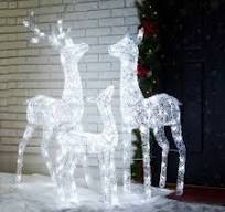 Set Of 3 Lighted Christmas Crystal White 3D Reindeer Outdoor Decor With 240  White LED Lights (KD)