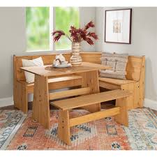Best dinettes & breakfast nooks. Linon Talon Pine Wood Corner Breakfast Nook Dining Set In Natural Cymx2067