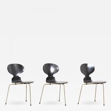 Our antique pieces are meticulously reviewed for quality and authenticity, and carefully restored when necessary. Arne Jacobsen Set Of 3 Black Arne Jacobsen Ant Chairs For Fritz Hansen Denmark 1950s
