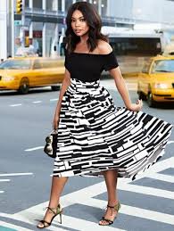 Ny C High Waist Full Skirt Print Fashion Style Work Fashion