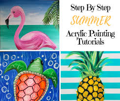 Summer Canvas Paintings Step By Step Painting With Tracie Kiernan Acrylic Canvas Tutorials Summer Painting Kids Canvas Painting Kids Canvas Art