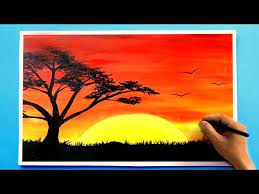 Oil pastel drawing just like a soft pastel. Sunset Scenery Painting Drawing Online With Oil Pastels Painting With Oil Paints