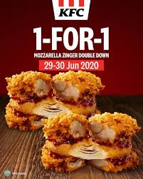 2020 war ein jahr voller trouble. Kfc Singapore 1 For 1 Mozzarella Zinger Double Down Promotion 29 30 Jun 2020 Kfc Sushi Lunch Crispy Chicken Burgers