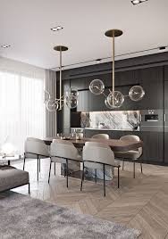 Salon Salle A Manger A La Decoration Moderne Et Design Suspension En Laiton Et Verre Par Relooking Salle A Manger Salle A Manger Tendance Deco Salle A Manger