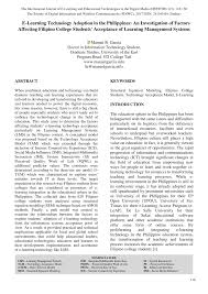 Pdf E Learning Technology Adoption In The Philippines An Investigation Of Factors Affecting Filipino College Students Acceptance Of Learning Management Systems