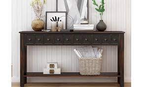 Find the ten best modern console tables on elledecor.com. Amazon Com 60 Inch Long Entryway Table With Storage Julyfox Slim Hallway Table With Drawers And Shelf Solid Wood Rustic Narrow Sofa Console Table Heavy Duty For Living Room Office Bar Black Kitchen Dining
