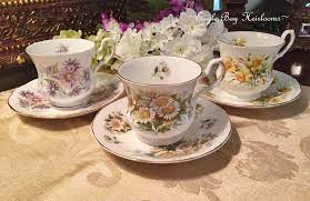 Royal Dover Fine Bone China Flower Of Month Teacup Saucer Etsy Fine Bone China Tea Cups Tea Cups Vintage