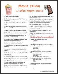 There's a wide range of trivia questions here, from specific movie questions (including some star wars trivia) to … This Movie Trivia John Wayne Game Covers Many Years Trivia Questions And Answers Movie Facts Funny Trivia Questions