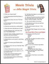 Put your film knowledge to the test and see how many movie trivia questions you can get right (we included the answers). This Movie Trivia John Wayne Game Covers Many Years Trivia Questions And Answers Movie Facts Funny Trivia Questions