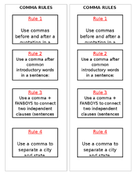 Comma Rules Mini Anchor Chart By Betsy Andrews Tpt