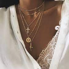 Sellers with highest buyer ratings. Amazon Com Fstrend Holy Layered Cross Necklace Gold Choker Coin Chain Rose Flower Pendant Multilayered Long Necklaces Jewelry For Women And Girls Gold Clothing