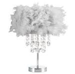 Chandelier Style Soft Grey Feather Table Lamp with Waterfall Drops