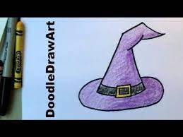 How To Draw A Witches Hat Easy Drawing Lesson For Kids Last Halloween Tutorial Witch Hat Diy Hat Drawing Witch Hat Drawing
