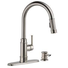 Delta Allentown Single Handle Pull Down Sprayer Kitchen Faucet With Soap In Spotshield Stainless 19935 Spsd Dst The Home Depot Kitchen Faucet Stainless Kitchen Faucet Cheap Kitchen Faucets