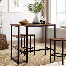 Enjoy free shipping on most stuff, even big stuff. Rustic Brown Tall Counter Height Bar Table With Two Bar Stools And Foot Pads For Home Kitchen And Living Room Mupater High Industrial Bar Dining Table Set With Storage Shelves Furniture Kitchen