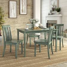 Lexington 5 Piece Wood Dining Set With 4 Slat Back Chairs Dark Sea Green Walmart Com Weston Home Dining Table Setting Primitive Dining Rooms