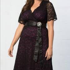 Kiyonna Black Retro Glam Lace Dress With Purple