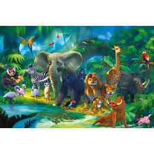 Amaonm 104x71 giant large jungle 5 trees wall decals green leaves and fly birds wallpaper wall decor diy vinyl wall stickers for kids bedroom living room nursery rooms offices walls (brown tree) 4.7 out of 5 stars. Great Art Children S Room Wall Mural Jungle Animals Safari Mural Children Room Poster Wild Animal Adventure