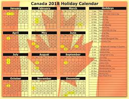 Canada 2018 Holidays Calendar Holiday Calendar Calendar Holiday