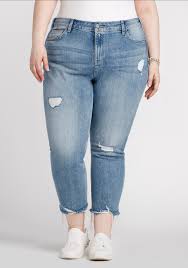 Womens Plus Size Raw Hem Straight Crop Jeans Warehouse One