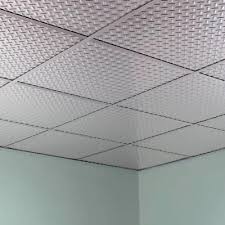Fasade Diamond Plate 2 Ft X 2 Ft Revealed Edge Vinyl Lay In Ceiling Tile In Brushed Aluminum L66 08 Ceiling Tiles Ceiling Panels Tiles