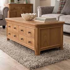 Homecho industrial coffee table 43, wood and metal cocktail table with storage shelf and 2 drawers for living room, rustic brown. Vida Living Carmen Oak Furniture 8 Drawer Coffee Table Fusion Furniture Store