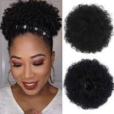 4.1 out of 5 stars. Amazon Com Leeons Human Hair Puff Ponytail Kinky Curly Hair Bun Afro Puff Drawstring Ponytail For Black Women 8inch Black Beauty