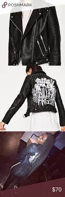 Zara Graffiti Stud Leather Jacket Worn 1x Studded Leather Jacket Leather Jacket Worn