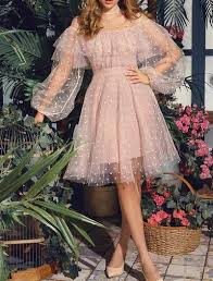 Cute Pink Short Homecoming Dresses Princess Lace Long Sleeves Prom Dresses Ml3645 Mezunlar Gecesi Elbiseleri Uzun Mezuniyet Balosu Elbiseleri Kisa Elbiseler