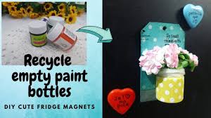 Ask a friend if they need some paint or use the leftovers to dress up an old stool or bookshelf. Recycle Paint Bottles Diy Miniature Planters Fridge Magnet Decor Youtube