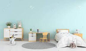 360 lighting bohemian accent table lamp stacked clear colored glass teal blue bell shade for kids room bedroom bedside. Light Blue Children Bed Room Interior For Mockup 3d Rendering Stock Photo Picture And Royalty Free Image Image 124135475