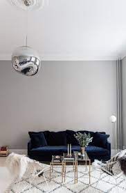 The only way to marry them both is to find a rug with just a small amount of gray without a strong distinguishable undertone so it works with both the sofa and the walls. 25 Stunning Living Rooms With Blue Velvet Sofas