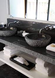 A wide variety of black granite countertop options are available to you, such as graphic design, total solution for projects and others.you can also choose from modern, contemporary and traditional black granite countertop,as. Modern Bathroom Design With Gorgeous Black Granite Vanity A Pair Of Carved Black Granite Vessel S Trendy Bathroom Modern Bathroom Design Bathroom Design Small