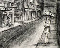 Charcoal Landscape Drawing Woman On Street By Wildrunningart 45 00 Landscape Drawings Easy Charcoal Drawings David Hockney Landscapes