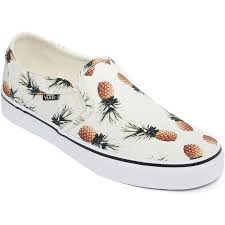 Black And White Slip On Vans Womens Vans Womens Asher Pineapple Print Sneakers 38 Liked On Polyvore Featuring Shoes Sneakers Pull On Shoes C Pineapple Shoes Slip On Sneakers Vans Sneakers