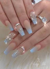 20 Elegant Acrylic Blue Nails Design For Coffin And Stiletto Nails In 2020 Glamour Nails Best Acrylic Nails Blue Ombre Nails