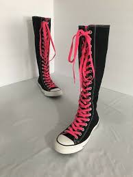 Black And Pink Knee High Converse Converse All Star Zip Up Pink Chuck Taylor Knee High Top Sneakers Womens Size 7 Fashion Clothing Sho Womens High Top Sneakers Pink Chuck Taylors Pink Chucks