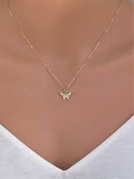 18k Gold Filled Butterfly Insect Cubic Zirconia Necklace Etsy In 2021 Simple Necklace Designs Jewelry Set Design Butterfly Pendant