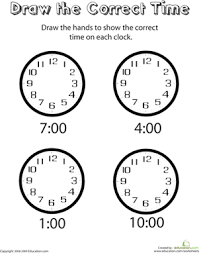 analog clocks draw the time worksheets to hour clock 