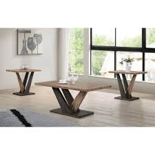Unfollow coffee table and end tables to stop getting updates on your ebay feed. Indoor Light Brown And Dark Brown Wooden Modern Rustic 43 In Rectangular Coffee Table Set With Two 24 In End Tables Overstock 25557872