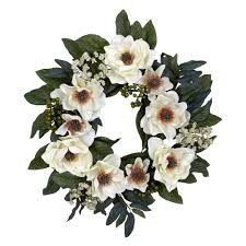 Nearly Natural 22 0 In H White Magnolia Wreath Faux Magnolia Wreath Magnolia Wreath Sunflower Wreaths