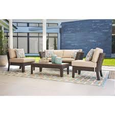 With a new patio conversation set for your porch, garden or patio, spending time with your friends and family while outdoors will be even more enjoyable. Stylewell Tyler 4 Piece Steel Wicker Outdoor Patio Conversation Set With Beige Cushions 710 197 000 The Home Depot