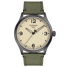 Broderie jusqu'à 8 pour la fermeture de la bague en métal des bracelets tissus. Montre Tissot T Sport Gent Xl Quartz Acier Pvd Gris Cadran Ivoire Bracelet Tissu Kaki 42