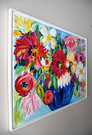Large Bold Floral Still Life Bright Bouquet Abstract Flowers Colorful Bouquet Indigo And Coral Original Framed Painting 30 X 40 Abstract Flowers Painting Abstract Floral
