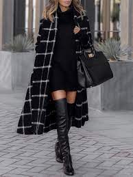 Le manteau femme est la pièce qui vous accompagnera le temps de la saison. Longue Manteau En Laine Carreaux Ceinture Col A Revers Manches Longues Mode Femme Blouson Noir Manteaux Hauts