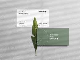 Business Cards On Concrete With Green Leaf And Shadow Overlay Mockup In 2020 Business Card Mock Up Minimalist Business Cards Stationery Business Card