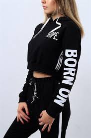 Yazi Baskili Siyah Bayan Sweat 9166b Sportif Kiyafetler Spor Giyim Stil Kiyafetler