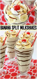 Banana Split Milkshakes Made With Frozen Ripe Bananas Milk And Vanilla Ice Cream Then Topped W Milkshake Recipe Easy Banana Milkshake Recipe Milkshake Recipes